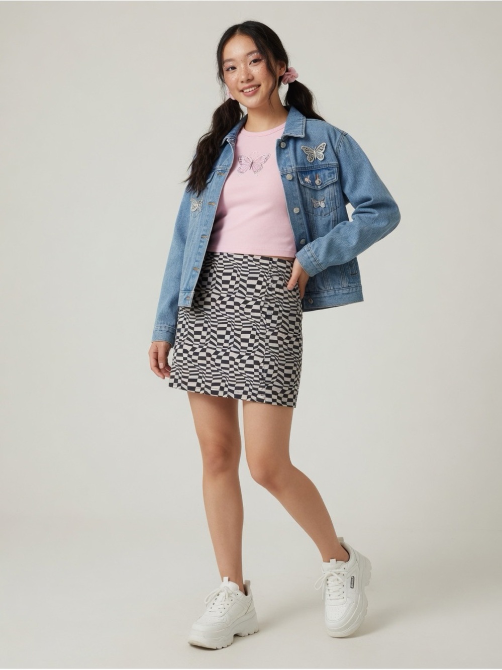 Rusty Black & White Checkered Pleated Mini Skirt Size M